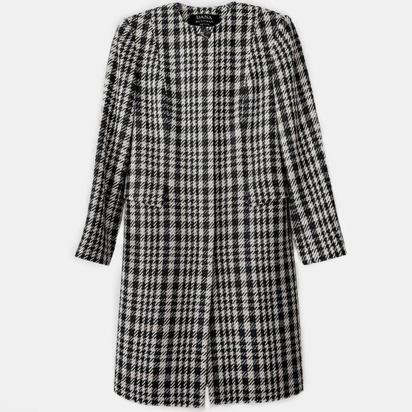 Dana Buchman Jackets & Blazers - Vintage 90s Dana Buchman Wool Coat Houndstooth Designer Long Jacket Petite NWOT